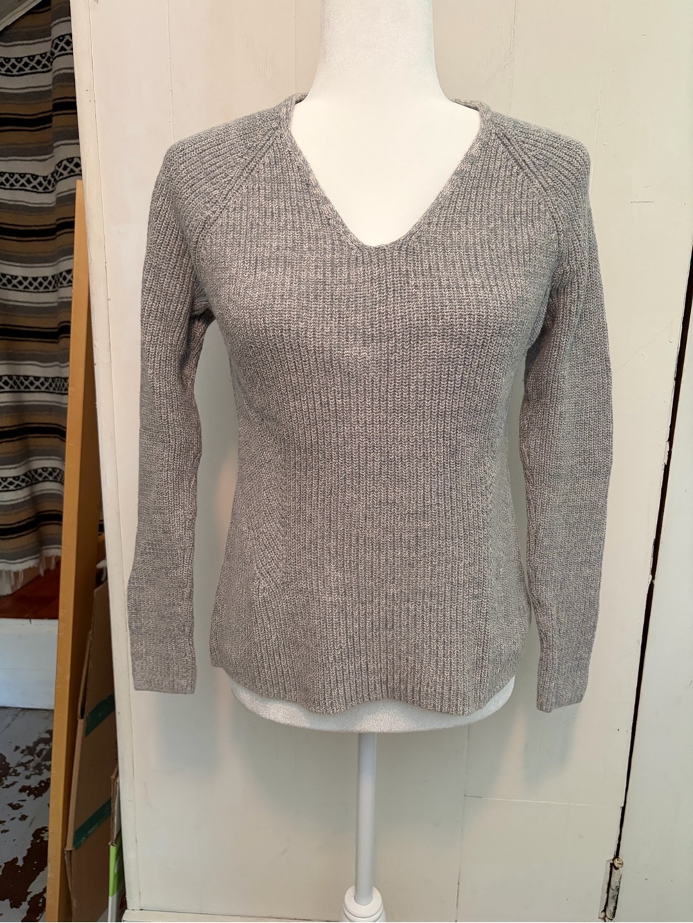 Women's V-Neck Gray Knit Sweater